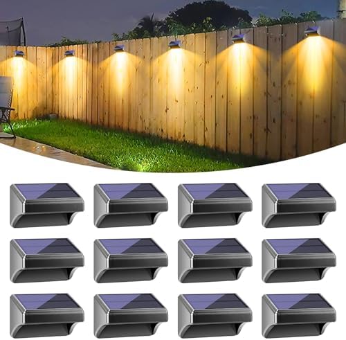 Bridika Solar Fence Lights, Fence Lights Fence Solar Lights Outdoor Waterproof Warm White & Color Glow LED Solar Lights for Backyard, Patio, Deck Railing, Stair Handrail, Pool and Wall (12 Packs) by Bridika