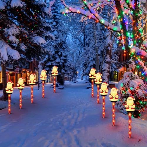 LAMPHOME Christmas Pathway Lights Outdoor, 5PCS Santa Christmas Decorations Outdoor Yard, Pathway Marker Stake Lights for Patio Ground Path Sidewalk Walkway Driveway - Image 4