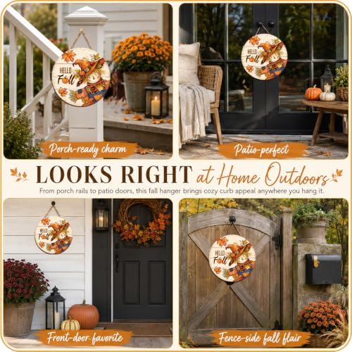 Fall Door Decor Wooden Scarecrow Hello Fall Sign for Front Door - Image 5