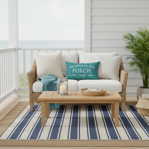 PANDICORN Outdoor Lumbar Throw Pillow Covers 12x20 Inch Set of 2, Teal - Image 6
