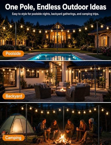10 Pack String Light Poles for Outside, Adjustable Metal Patio Light Poles - Image 2