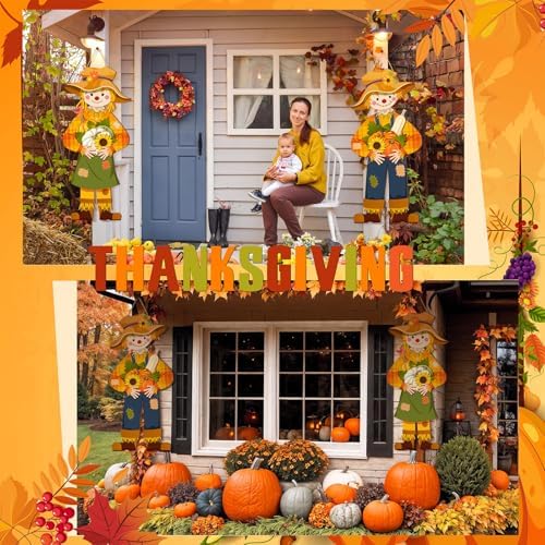Shellwei 2 Pcs Fall Scarecrow Door Decor, Thanksgiving Welcome Hanging Sign - Image 6