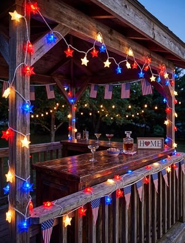 10 LED Red White Blue Star String Lights Outdoor, 8.5Ft 4th of July Decorations Lights Waterproof, Connectable Plug in Patriotic Star Fairy Lights for Home Patio Independence Day Memorial Day Flag Day - Image 5