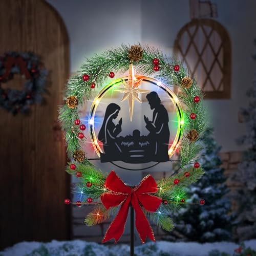 Nativity Scene Outdoor,Multi Colorful Solar Lights Christmas Garden Stakes by HomeGardenDecorations