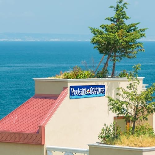 Poolside Paradise Pool Sign Outdoor Bar Decor Metal, Classic - Image 3
