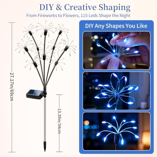 Solar Garden Lights Outdoor, 8 Pack 2-Layer Blue Fairy Firework Lights - Image 2