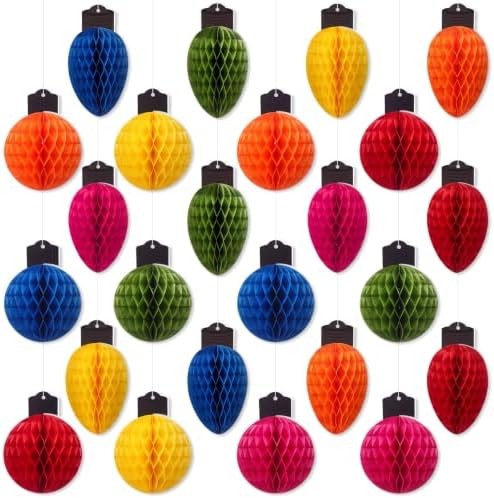 Gueevin 30pcs Christmas Party Decorations Honeycomb Hanging, 3D Tissue Paper Ball Light Bulb Hanging Ornaments, Colorful Holiday Lanterns for Christmas Tree, Table Centerpieces, Ceiling, Window Decor by Gueevin