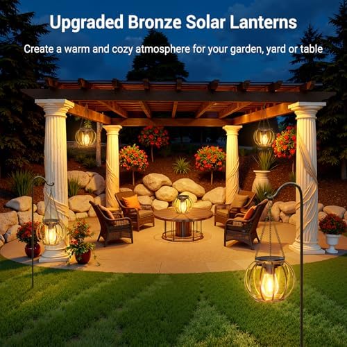 KOOPER Solar Lanterns Outdoor Waterproof, Upgraded Bronze Metal Hanging Solar Lights Outdoor Lanterns, Brighter Auto On/Off Outdoor Hanging Lantern for Yard Patio Pathway Porch Garden Decor 2 Pack - Image 6