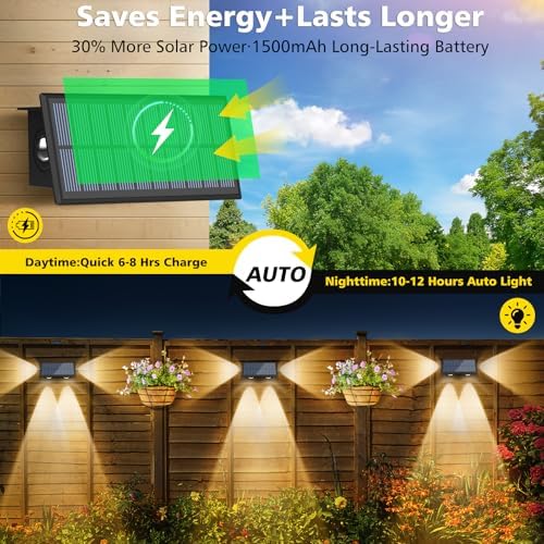 T-SUN Solar Fence Lights, 2 Bright Modes Waterproof LED Wall Lights 4 Pack - Image 5
