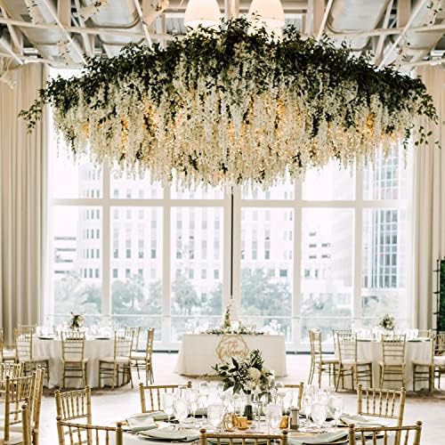 12Pcs Artificial Wisteria Flowers 3.6 Feet/Piece White Dense Artificial Fake Wisteria Vine Ratta Hanging Garland Silk Flowers String Home Party Wedding Decor(White-Dense) - Image 7
