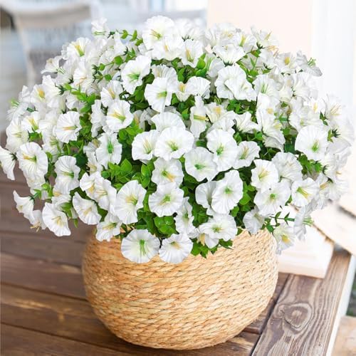 10 Bundles Artificial Flowers for Outdoor White Outdoor Silk Morning Glory by AlynsehomCreateaBetterLife