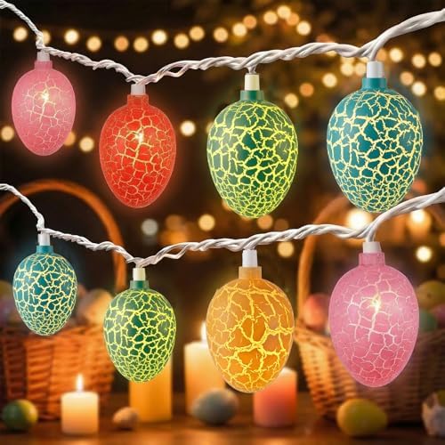 Easter Egg String Lights, 8.5Ft Easter Day Egg Lights with 10 LED Multicolor Eggs, Indoor Fairy String Lights Plug in Waterproof Connectable for Indoor Bedroom Patio Garden Spring Theme Party Decor by Doratale
