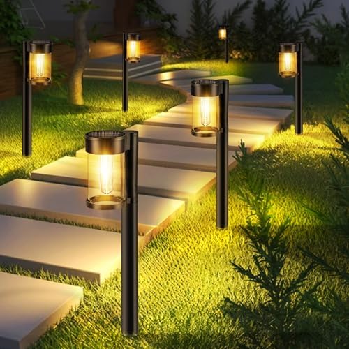 Mancra Solar Pathway Lights Outdoor, 10 Pack Metal & Glass Solar Lights Outdoor Waterproof Landscape Path Lights for Yard Walkway Garden Decor, Warm White by Mancra