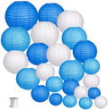 24pcs Hanging Round Paper Lanterns Blue Party Decorations by zilue
