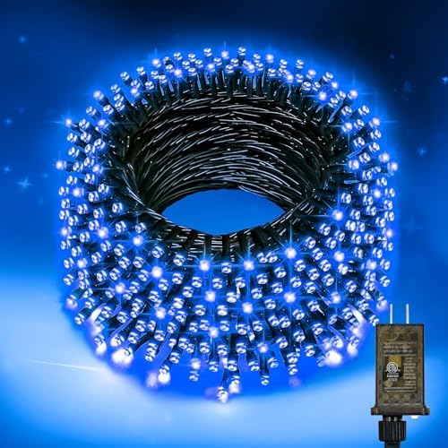Nisocy 400FT Blue Christmas String Lights with Remote, Green Wire LED Mini Lights, 8 Modes, Timer, Plug-in Indoor Outdoor Lights for Large Trees, Fences, Yard, Halloween and Holiday Decor by NISOCYLighting