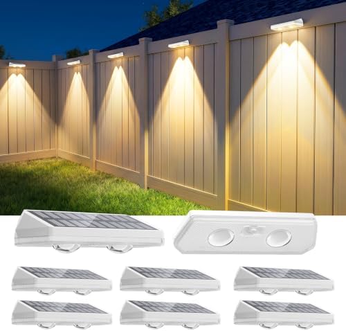 8 Pack Solar Fence Lights Outdoor ,Warm White + RGB 13 Color Mode Fence Lights Solar Powered with Ultra-Bright Lens IP65 Waterproof,Solar Wall Light for Backyard/Step/Patio/Deck/Stair/Railings(White) by UGDLUCK