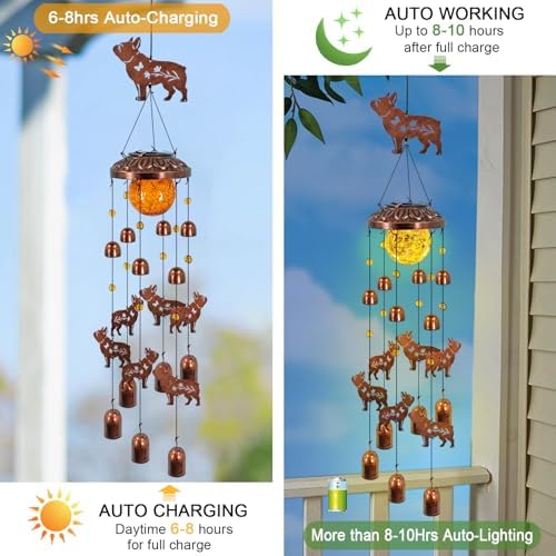 Fall Wind Chimes for Outside, French Bulldog Gifts & Hanging Solar Lights - Image 5