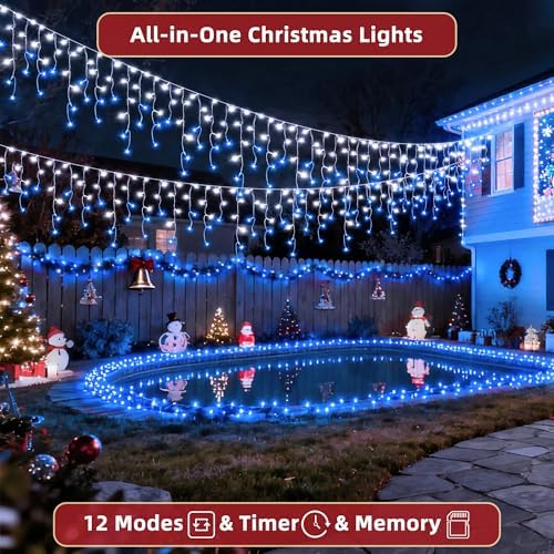 670 LED 66ft Christmas Lights with 148 Drops, 12 Lighting Modes Blue & White Christmas Decoration Twinkling Lights Dimmable, Timer Outdoor Waterproof Fairy Lights for Indoor Garden House Eaves Roof - Image 3