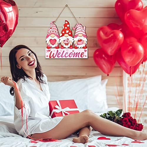 Panelee Valentine's Day Gnome Welcome Sign Valentines Hanging Wreath Sign for Front Door Decor Red Heart Love Decor Sweet Gnome Door Hanger for Home Wall Yard Indoor Outdoor Garden Window - Image 5