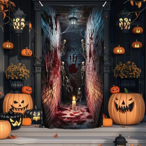 Halloween Door Banner, Scary Skeleton Corridor Door Cover Decorations - Image 6