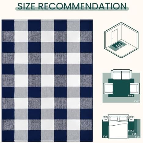 KOZYFLY Buffalo Plaid Rug 4x6 Ft Checkered Blue and White Front Door Mat - Image 4