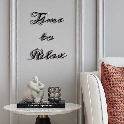 Metal Bathroom Wall Decor, 3D Time to Relax Sign for Spa, Black Letter Art by LIYAOLI