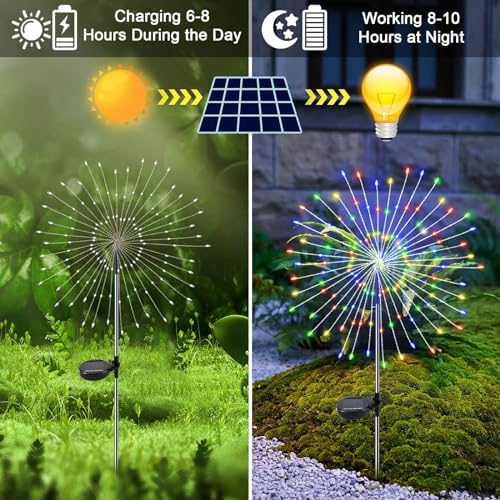 Solar Garden Lights Outdoor, 6 Pack 120 LED Twinkling Firework Lights Decorative with 2 Modes, Outdoor Waterproof Solar Starburst Light for Outside Yard Pathway Garden Decor, Multicolor - Image 2