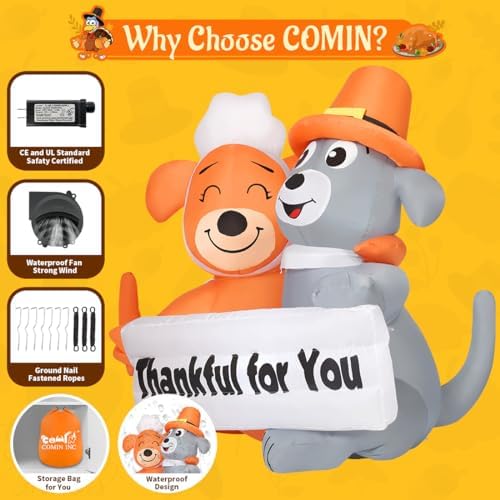 COMIN 4.3FT Thanksgiving Inflatables Dog Duo Thankful Sign Yard LEDs Decor - Image 6