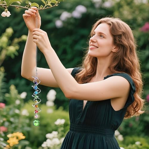 7 Pcs Crystal Gazing Ball Spiral Wind Spinner Suncatcher Garden Decor - Image 6