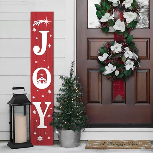 Christmas Porch Sign JOY 47" Winter Large Welcome Porch Sign Xmas Decor for Home Front Door Farm Yard Party Decor (Red) - Image 6