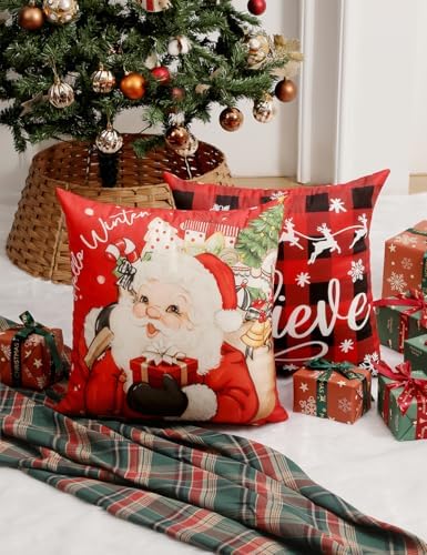 TOYPOPOR Christmas Decorations, Double Sided Throw Pillow Covers 16x16 Inches Set of 4, Christmas Tree, Snowflakes, Merry Christmas, Snowman Reindeer Cushion Case for Farmhouse Home Holiday Decor - Image 3