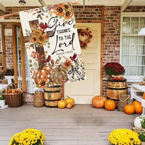 Baccessor Give Thanks To The Lord House Flag 28x40 Inch Double Sided,Cardinal Cross Thanksgiving Day Outside Outdoor Seasonal Burlap Pumpkin Large Garden Flags Home Yard Porch Patio Decoration - Image 4