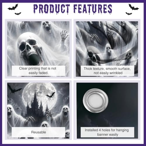 Halloween Door Decorations with Lights, 71"x35" Scary Door Cover Banner - Image 4