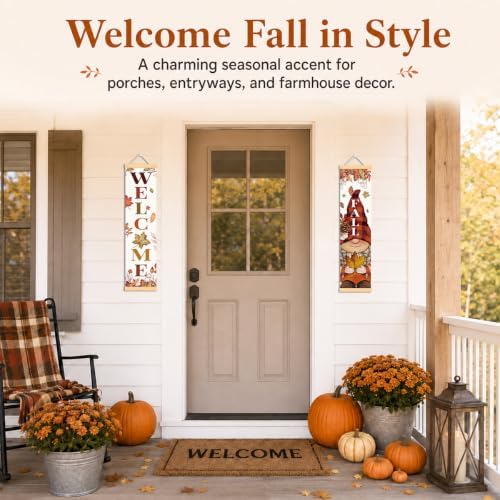 Welcome Fall Door Banner Set of 2, Gnome Leaf Porch Decor for Home - Image 5