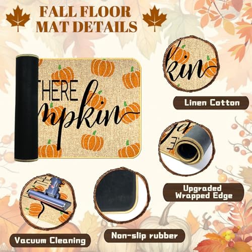 Fall Outdoor Rug Set, Hello Pumpkin Door Mat 28 x 43 in, 2 Pcs Welcome Mat Set, Orange and White Plaid Rug, Fall Front Porch Entryway Doormat Indoor Outdoor Decor, Thanksgiving Buffalo Plaid Mats - Image 6