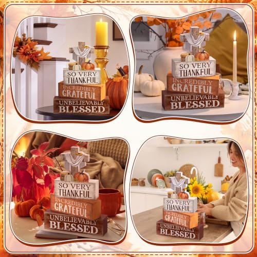 Moucuny 4 Pcs Fall Table Decoration for Home Religious Cross Stacked Signs - Image 5