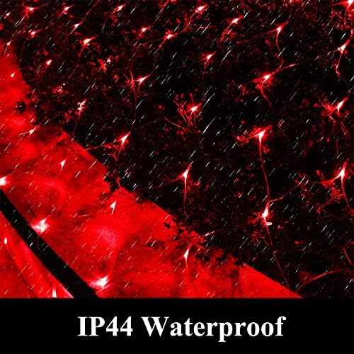 Net Light Outdoor Mesh Christmas Decorations, 100LED String Light Plug in Connectable Tree Warp Hanging 5ft x 5ft for Halloween, Shrubs, Lawn, Backyard, Walkway, Bushes, Garden Decor-Red - Image 5