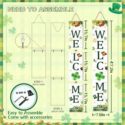 St. Patrick's Day Porch Sign Saint Patrick Wooden Welcome Sign For Front Door Shamrock Clover Home Decoration Vertical Sign For Patio Porch Standing Yard Sign for Indoor Outdoor Garden Wall - Image 5
