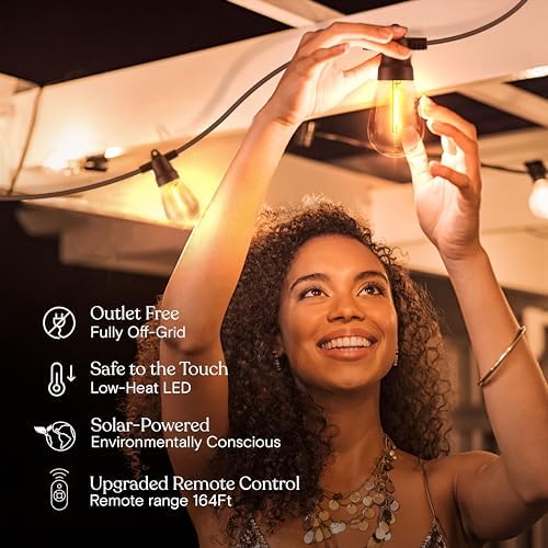Brightech Ambience Pro Super Bright Solar - 27Ft Remote Control Outdoor String Lights with 12 Shatterproof S14 Bulbs, Commercial Grade LED, Waterproof Patio Lights, 4W Soft White for Patio, Garden - Image 6