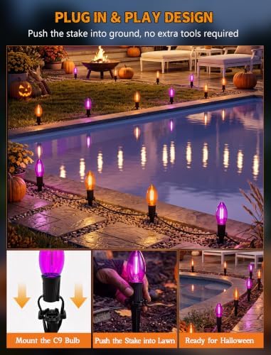 Halloween Pathway Lights 19.5FT, 10 C9 LED Purple & Orange Bulbs Plug In - Image 5