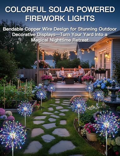 suddus Solar Garden Lights Outdoor Waterproof Decorative, 4Pack 150LED Multicolor Firework Lights 8 Modes, Solar Fairy Lights for Yard, Patio, Pathway, Balcony Planter Flowerbed Party Outside Decor - Image 2