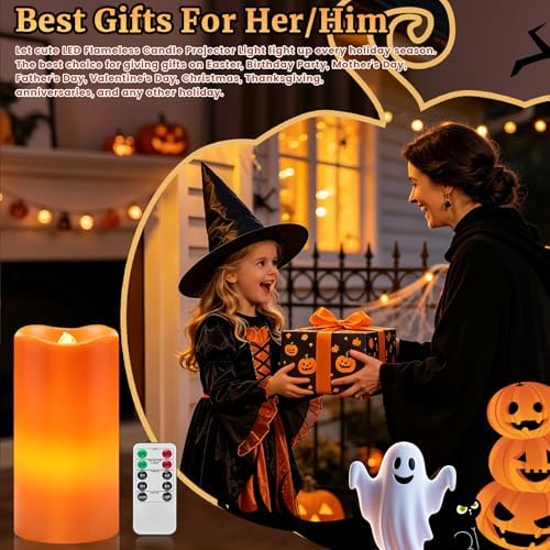 AVEKI Halloween Flameless Candles Projector, LED Pillar Candles with Remote and Timer, Battery Operated Romantic Projection Light for Wedding Home Decor, Gifts for Festival (Orange - Halloween) - Image 7