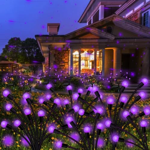 Kohlrabi Solar Garden Lights Outdoor, 4 Pack 32 LED Solar Purple Firefly Lights Waterproof, Sway by Wind, Halloween Swaying Light for Yard Patio Backyard Garden Planter Flower Bed Pathway Decoration by KohlrabiDecor