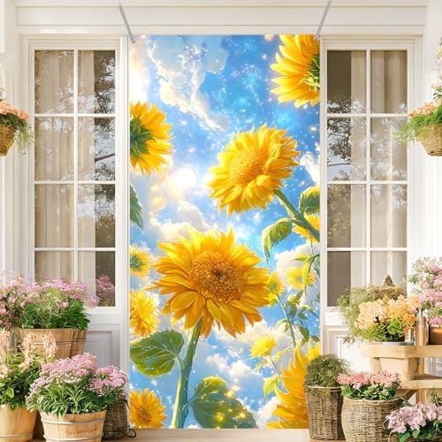 Front Door Covers Decorative, Spring Flower Design Door Curtain 70.8 x 35.4 Inch for Porch Outdoor Indoor Home Decor (Colorful-228) - Image 6