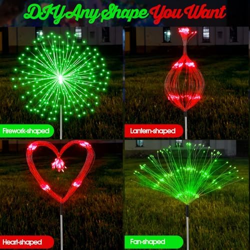 Tujoe 4 Pack Halloween Outdoor Decoration Solar Firework Lights,Red Green - Image 6