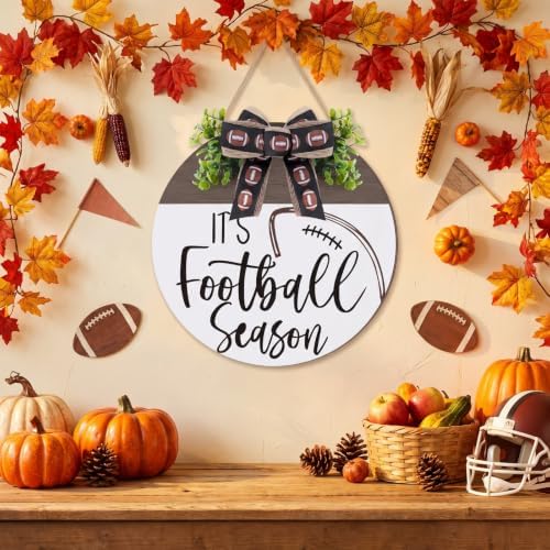 Moucuny Fall Football Welcome Wreath for Front Door, Door Sign with Bow - Image 2