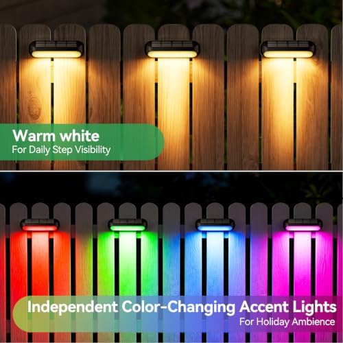 Ahaorigin Solar Outdoor Lights for Deck 4 Pack, Upgraded RGB Solar Fence Lights with Color Changing & Warm White Mode, Waterproof LED Solar Powered Light for Yard, Wall, Stairs, Pool and Step Decor - Image 3