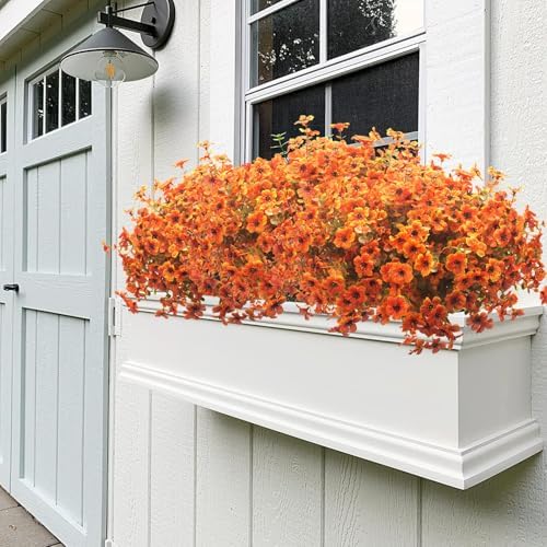 Grunyia 16 Bundles Artificial Fall Flowers for Outdoors Fake Plants UV Resistant Plastic Plants Shrubs Bushes for Home Fall Front Door Porch Garden Autumn Decor (Fall Red) - Image 7
