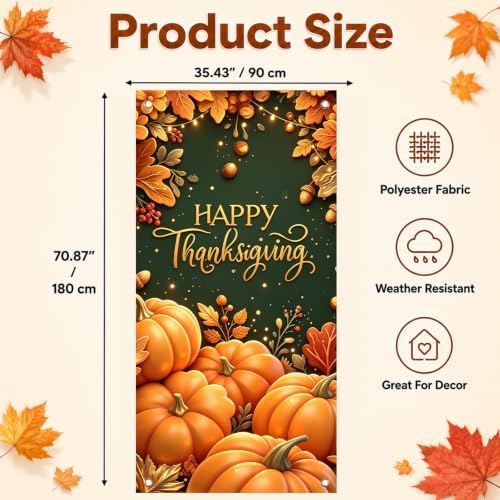 BlissYard Thanksgiving Door Cover Pumpkin Harvest 35 x 71 Inch - Image 2
