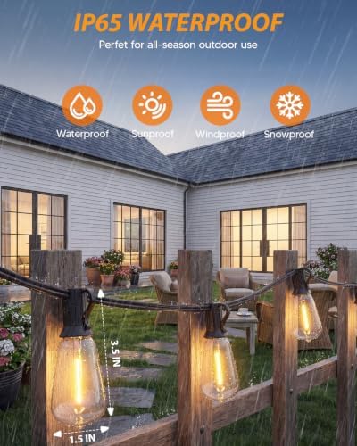 Outdoor String Lights 25+2FT, 15+2 Bulbs,120W Dimmer Romote,IP65 Waterproof - Image 6